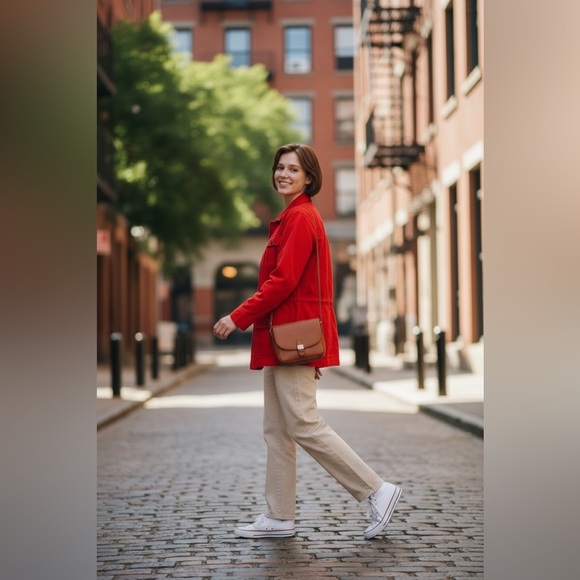 Tommy Hilfiger Jackets & Blazers - Tommy Hilfiger Bright Red Utility Jacket. Drawstring snap buttons. 4 pockets